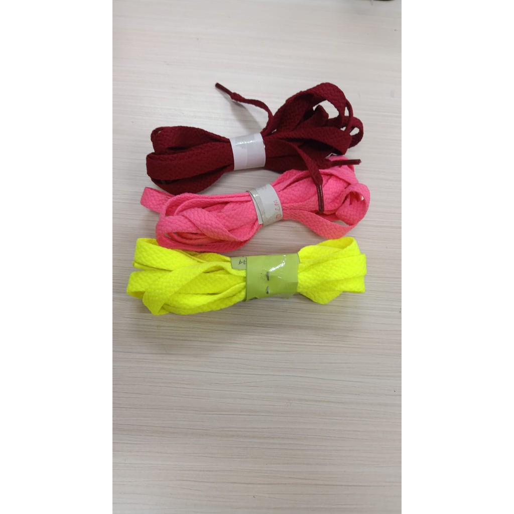  Tali  sepatu  gepeng 1 cm polos warna Pink Hijau neon  MERAH 