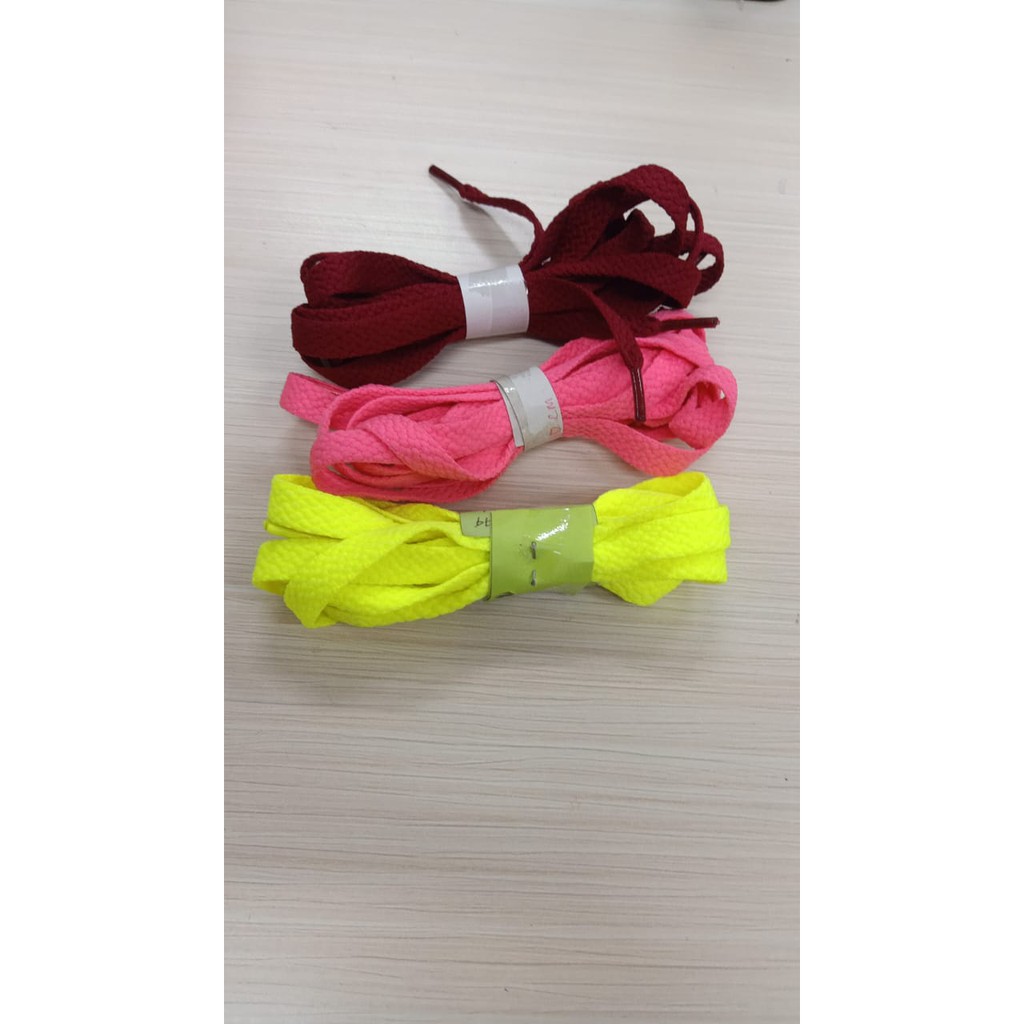 Tali sepatu gepeng 1 cm polos warna Pink Hijau neon MERAH Tali sepatu gepeng 1 cm polos warna Pink Hijau neon MERAH