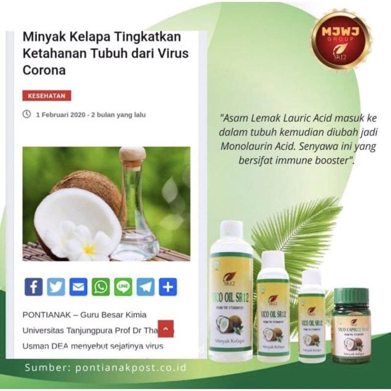 SR12 VCO Virgin Coconut Oil Suplemen Kesehatan Vitamin Busui Herbal Minyak Kelapa Natural Untuk Rambut Pelembab Kulit Kering BPOM