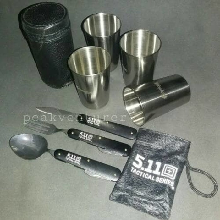 PAKET GELAS CAMPING CHANODUG + SENDOK GARPU PISAU LIPAT 5.11