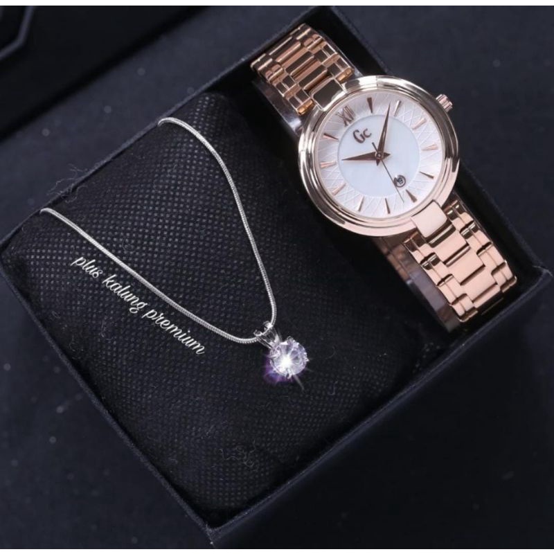 Jam Tangan GC Rantai Stainliss Steel Free Kalung Jam Tangan Wanita Terlaris