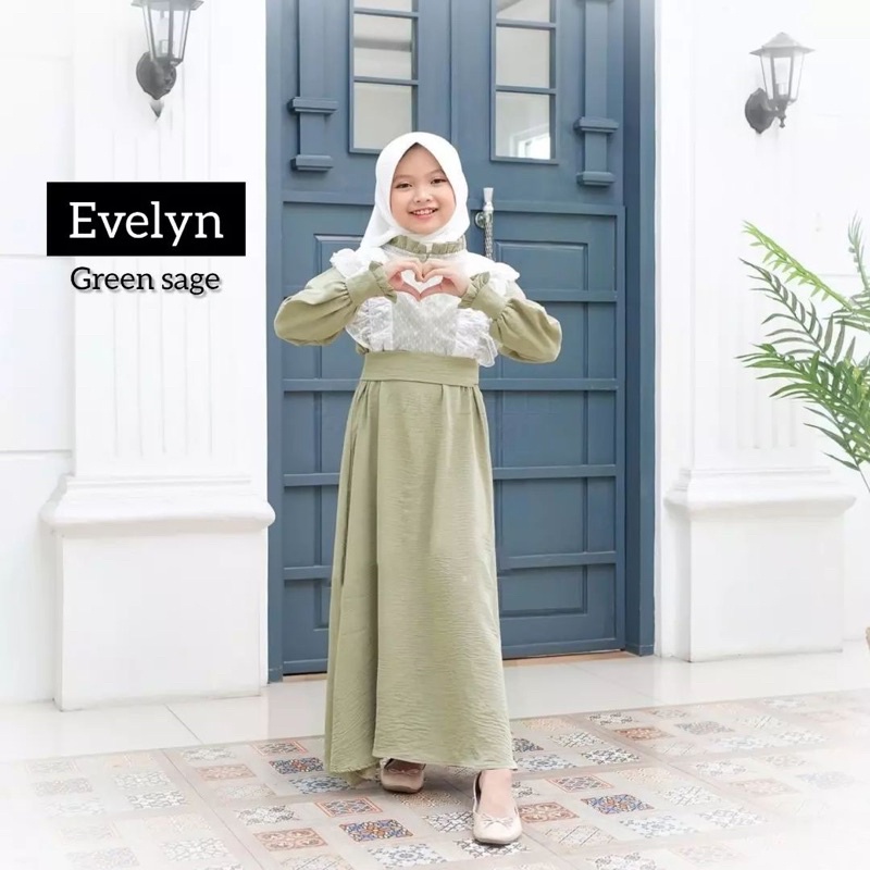 Dress Anak Perempuan Terbaru 2023 Evelyn Dress Kids Baju Muslim Anak Usia 10-12 Tahun Gamis Muslim A
