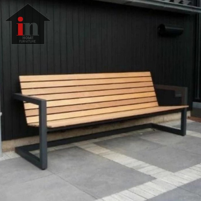 kursi taman minimalis besi kayu - indoor, panjang 120