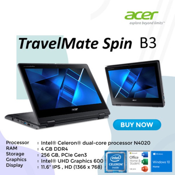 Netbook Acer TravelMate Spin B3 TMB311R-31 N4020 Ram 4GB Ssd 256GB Win 10 OHS TOUCH
