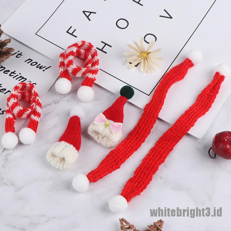 (white3) Miniatur Topi Natal + Syal Skala 1: 6 1: 12 Untuk Aksesoris Rumah Boneka