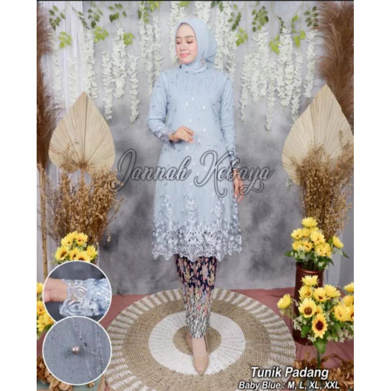 KEBAYA TUNIK TILLE BORDIR / KEBAYA KURUNG / KEBAYA BURKAT / KEBAYA WISUDA / KEBAYA MODERN / KEBAYA MALAYSIA / KEBAYA PEESTA / KEBAYA TUNIK BROKAT-Baby blue