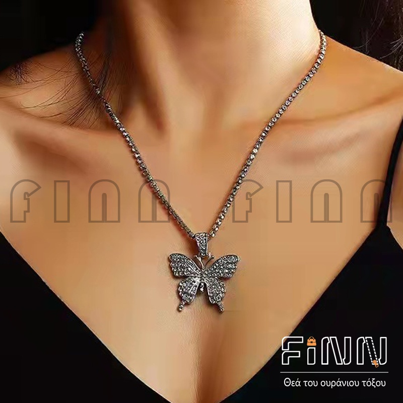 Kalung Choker Desain Kupu-Kupu Untuk Wanita - Korean Crystal Pearl Necklace Fashion Butterfly