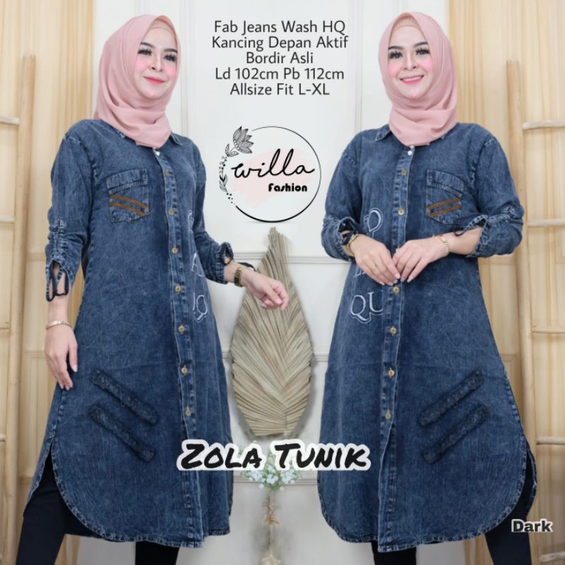 Baju Atasan Wanita Terbaru Tunik Jeana Levis Bordir Original Bahan Adem Long Tunik Kekinian
