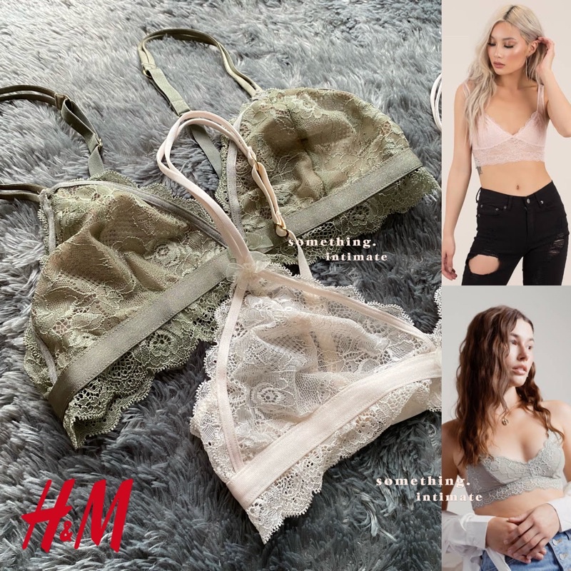 H&M Stacie Sheer Lace Bralette Tumblr / Non Wired Bra Nonpad Unlined Unpadded / Bh Rumah Bobo Beha T