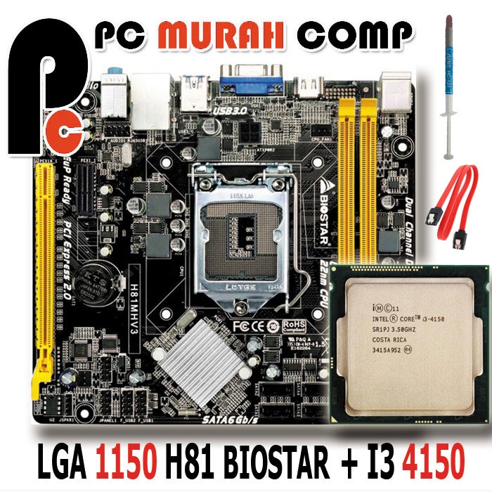 Motherboard Soket 1150 H81 merk BIOSTAR dengan Processor Intel i3 4150