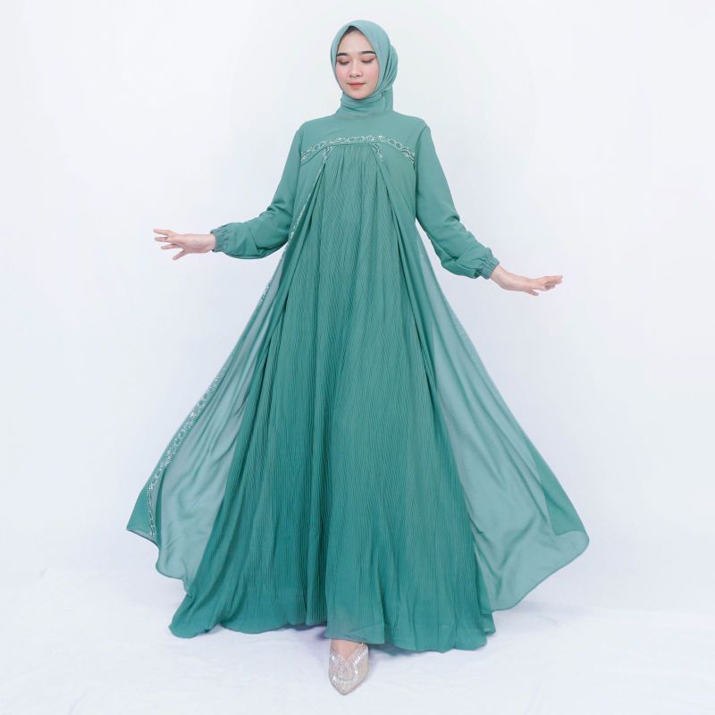 FAMYS - Gamis Dress Amanda Payet 004780-Hijau tosca