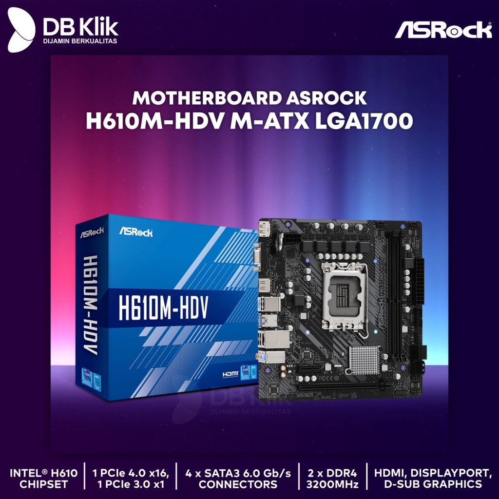 Motherboard ASROCK H610M-HDV m-ATX LGA1700 HDMI DP D-Sub - H610M HDV