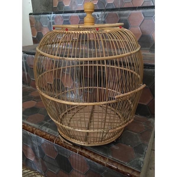 Sangkar burung perkutut rotan asli gentong tulang
