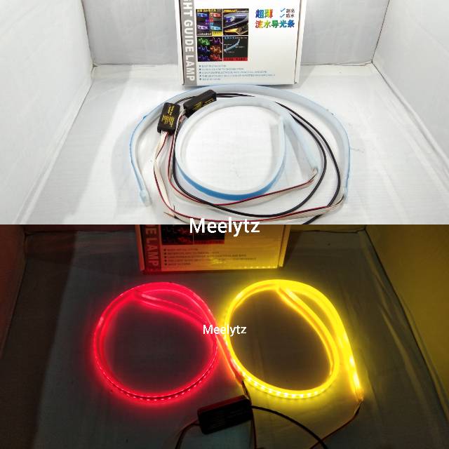 Sepasang LED slim alis DRL fleksibel waterproof 60cm 2 warna running 60cm headlamp motor dan mobil