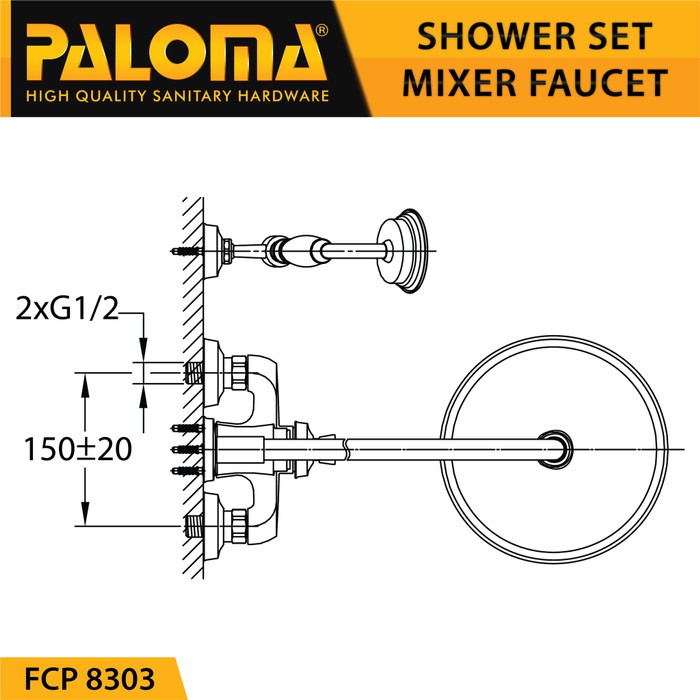 PALOMA FCP 8303 Shower Tiang Set Mandi Keran Kran Panas Dingin COKlLAT ORB BROWN SERIES ANTIK