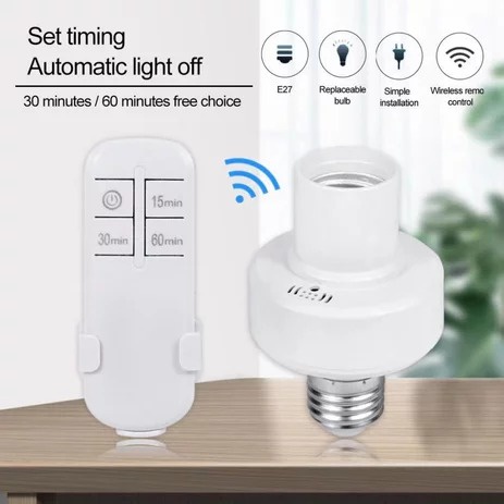 Fitting Lampu Remote Timer Otomatis Fiting Lampu Remot Timer - Fitting Remot Wireless E27 220V Socket - Fiting Lampu Timer Nyala Mati Otomatis