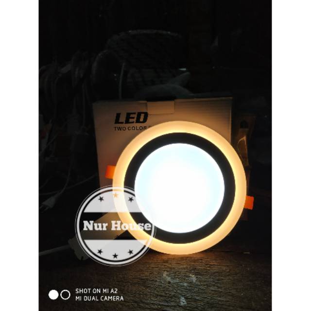 lampu downlight led 2 warna 16 watt bulat ib plafon putih semu kuning