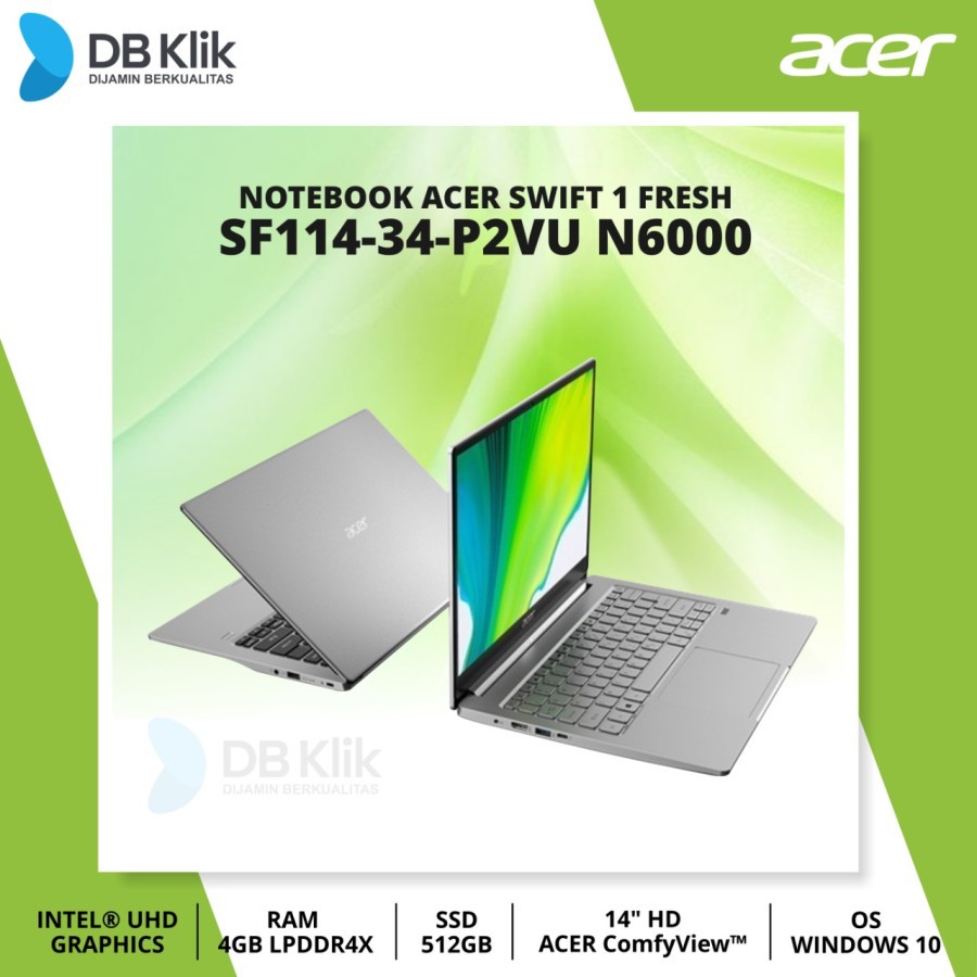 Notebook ACER SWIFT 1 Fresh SF114-34-P2VU N6000 4G 512GB | Windows10 14"