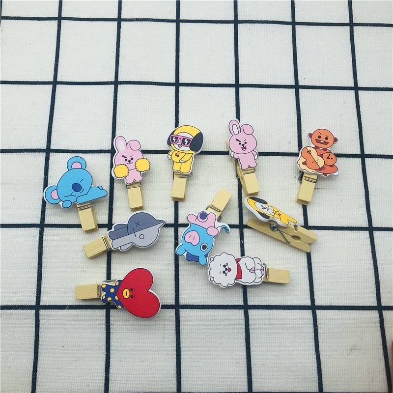 isi 10pcs/pack PENJEPIT FOTO BTS BT21 POLAROID KAYU Bahan KAYU WOODEN CLIP KPOP IDOL LUCU