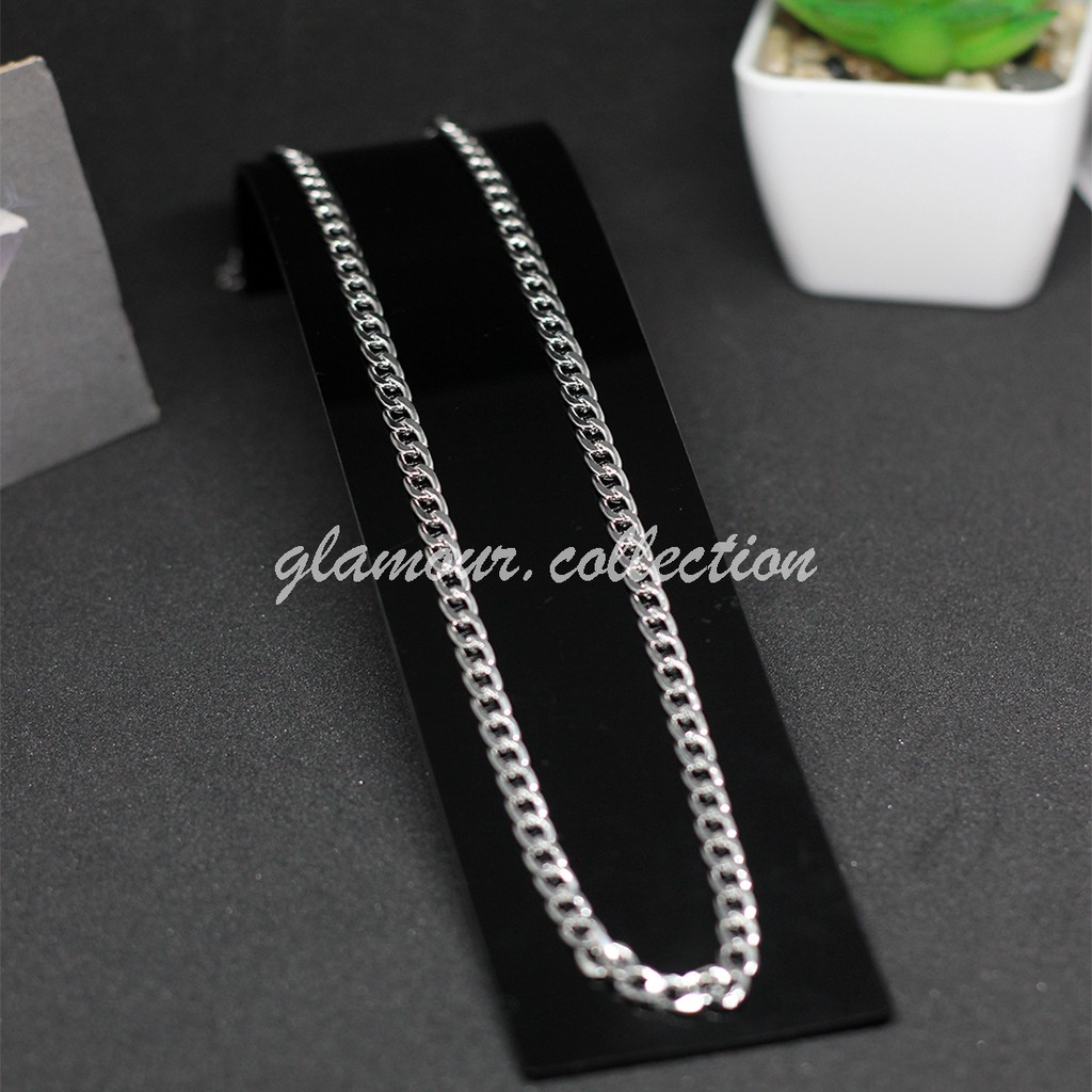 Kalung Titanium HipHop/KPOP model Rantai Silver 55CM Fashion Pria Wanita ANTI KARAT !