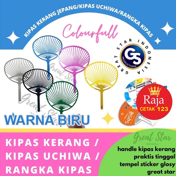 KIPAS KERANG JEPANG/KIPAS UCHIWA/RANGKA KIPAS-VARIASI WARNA BIRU