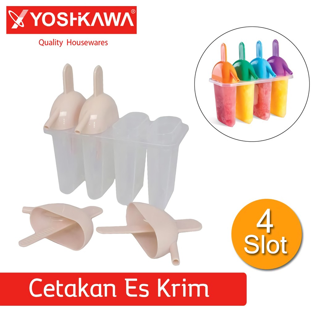 

YOSHIKAWA Cetakan Es Krim Lolipop 4 Slot BONUS Stick Ice Cube Tray EVL-BE-3312 Pink