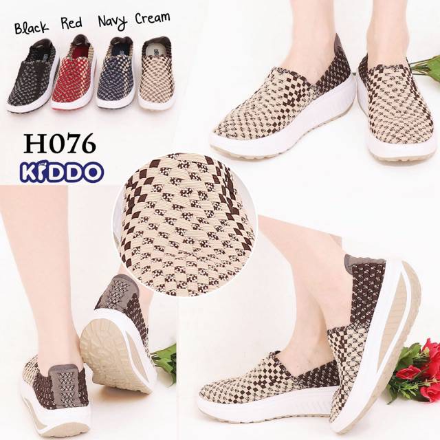 KIDDO H076 WEDGES sepatu  rajut  anyaman wanita  Shopee  