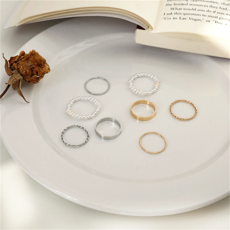 AY(CN) 4pcs / Set Cincin Mutiara Gaya Korea Untuk Aksesoris Perhiasan