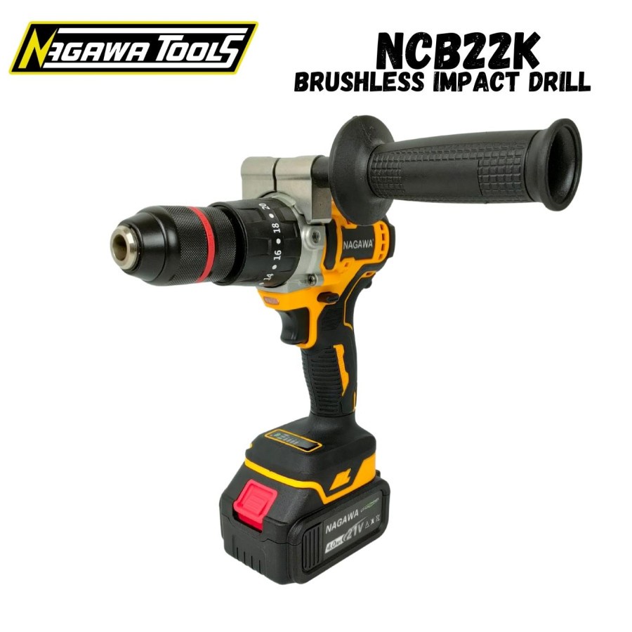 Brushless hammer drill 13mm mesin bor bateri set NAGAWA NCB22K