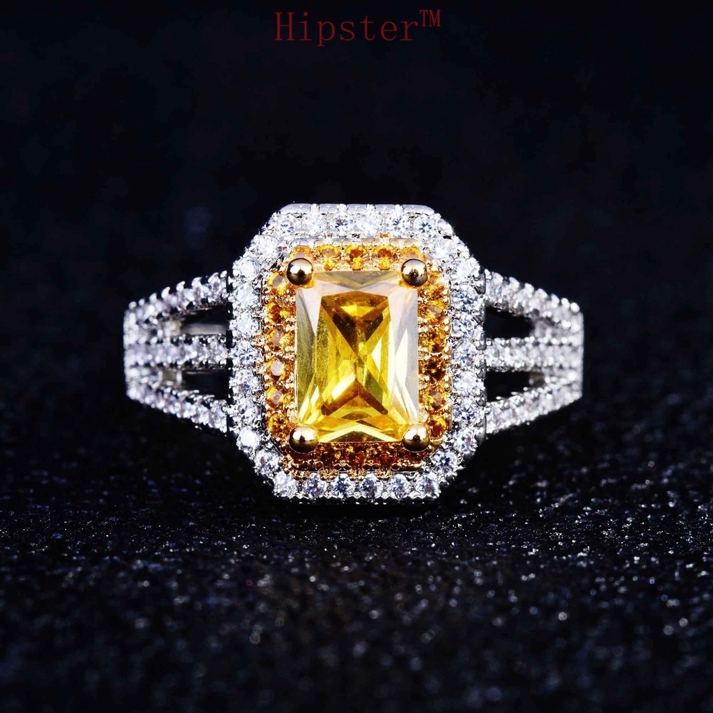 Cincin Model Terbuka Aksen Berlian Warna Kuning Untuk Wanita