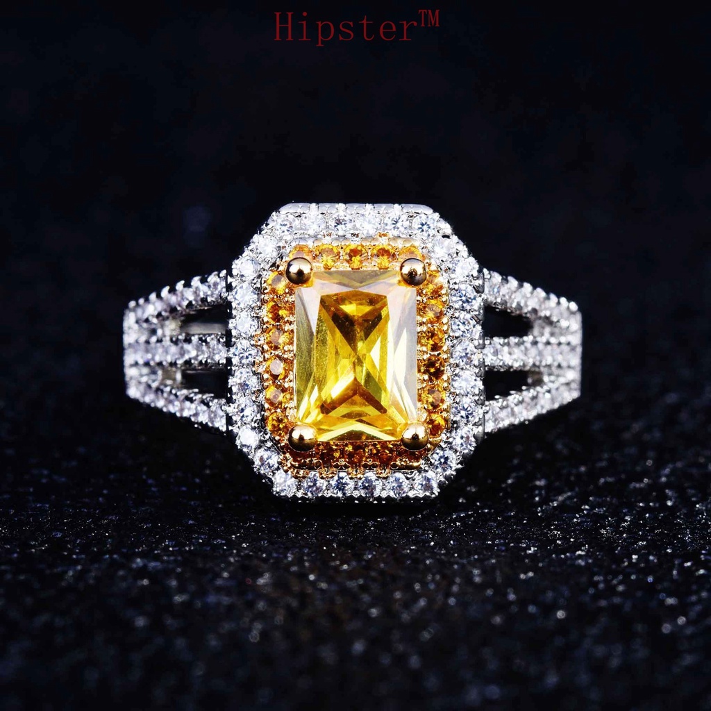 Cincin Model Terbuka Aksen Berlian Warna Kuning Untuk Wanita