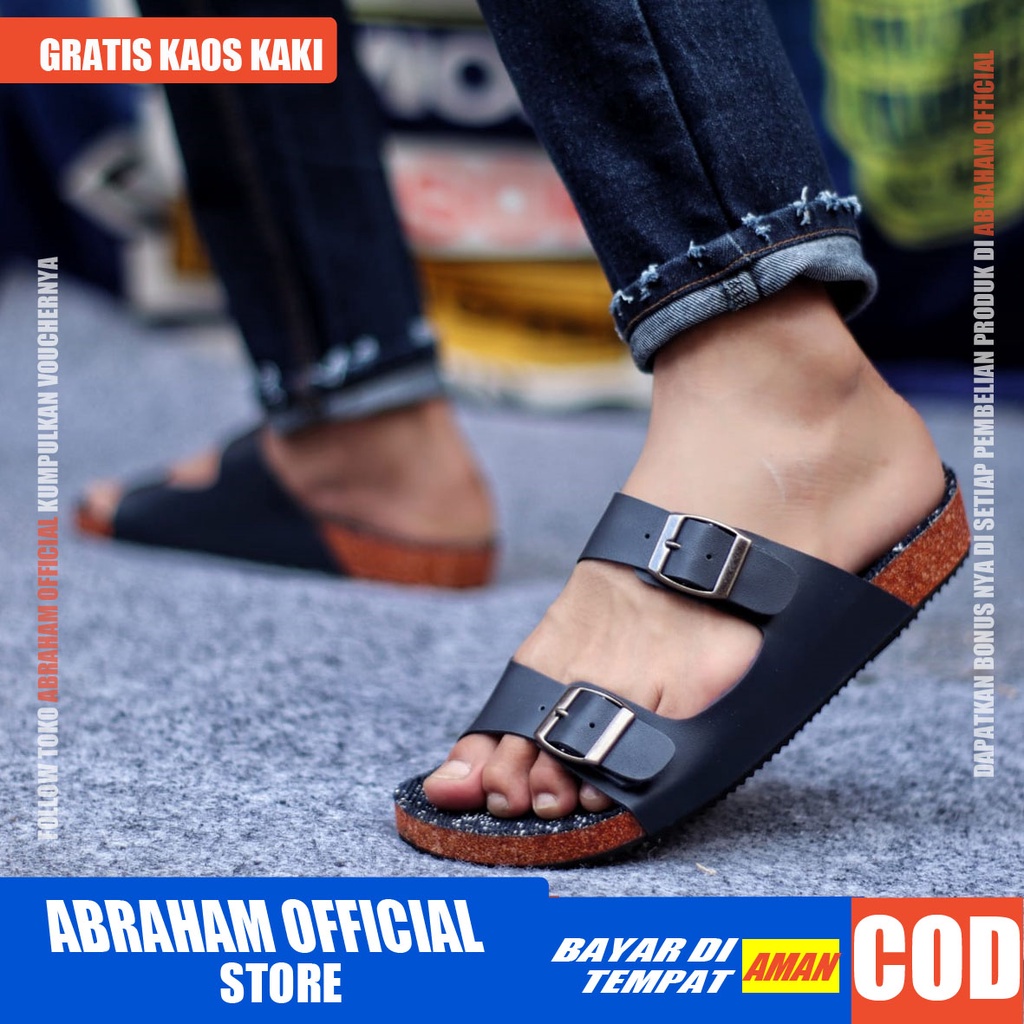 ABRHM x KHENICI Sandal Slop Pria Sandal Pria Slop Kulit Pu Sandal Slide Cowok / Cowo Keren kekinian