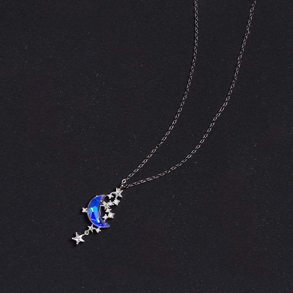 Mxbeauty Kalung Wanita Mewah Sederhana Bulan Bintang Liontin Hadiah Temperamen Zirkon Rantai Klavikula