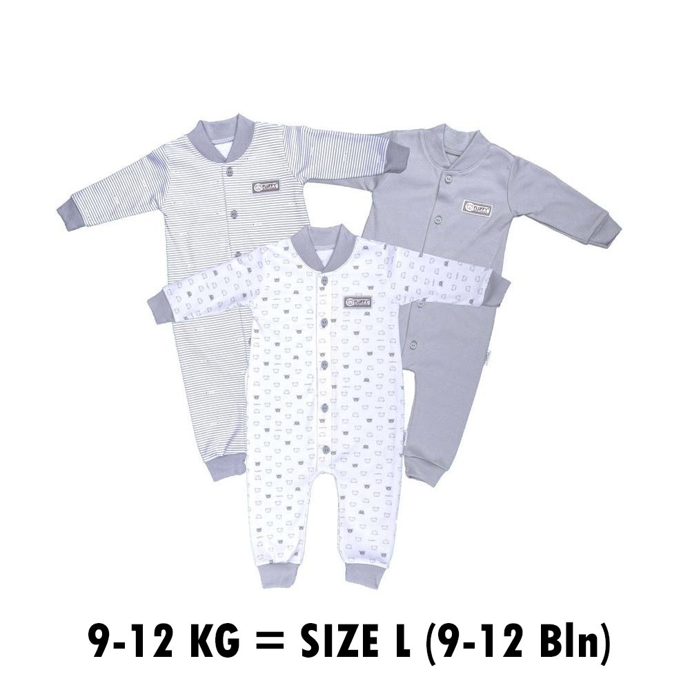 FLUFFY Paket Original Lengkap Baju Bayi (0-3 Bln) Perlengkapan Baru Lahir & Kado Bayi SNI-SS FLUFY GREY Size L