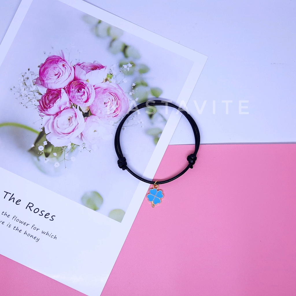 Gelang Couple Sahabat 3 Orang Bunga Love Simple Tali Korea Hitam Polos Murah