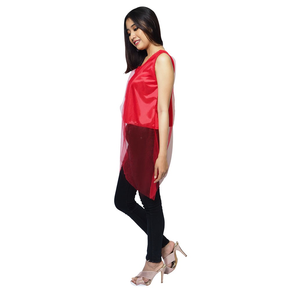 FOLVA baju pergi casual wanita satin 1239RCS merah all size