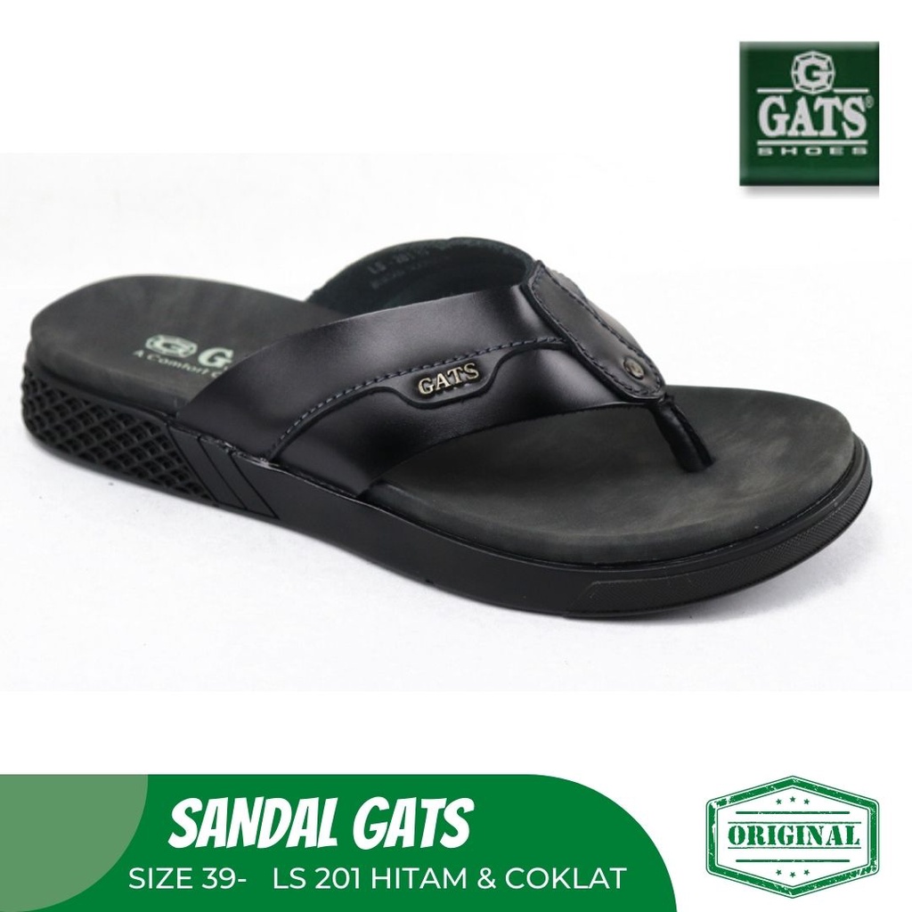 Sandal Jepit Casual Pria GATS LS201 Hitam Dan Coklat Sandal Jepit Kulit Asli Model Terbaru