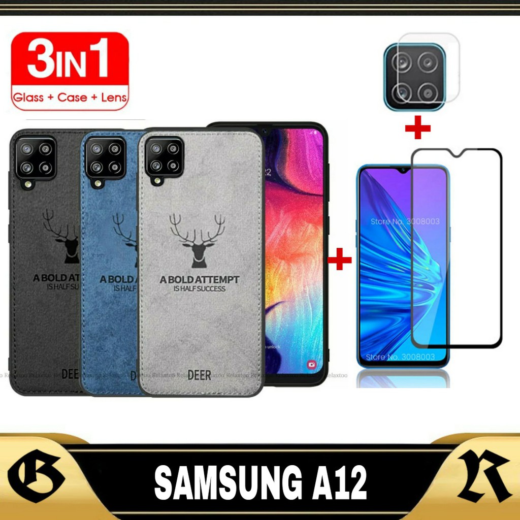 PROMO 3IN1 DEER Case Samsung A14 5G A12 , M12 , M52 5G / 2IN1 Softcase SAMSUNG A12 , M12 , M52 5G / Casing Samsung A12, M12, M52 5G   + Tempered Glass