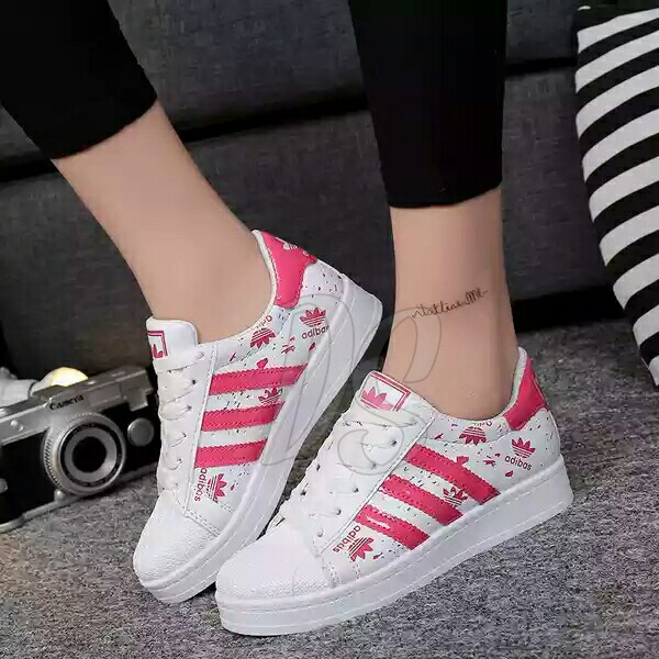 SEPATU SNEAKER ADIDAS KETS PUTIH BERCAK PINK CEWEK WANITA KOREA WOMEN SHOES JOGGING RUNNING MURAH