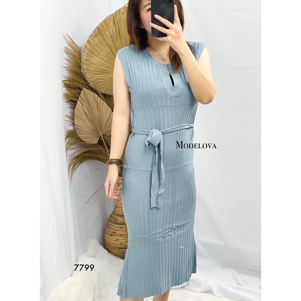 MDLV 7799 HERMOSA KNIT DRESS KOREA RAJUT LONG DRESS RAJUT PREMIUM DRESS SLIDE SAMPING FASHION IMPORT