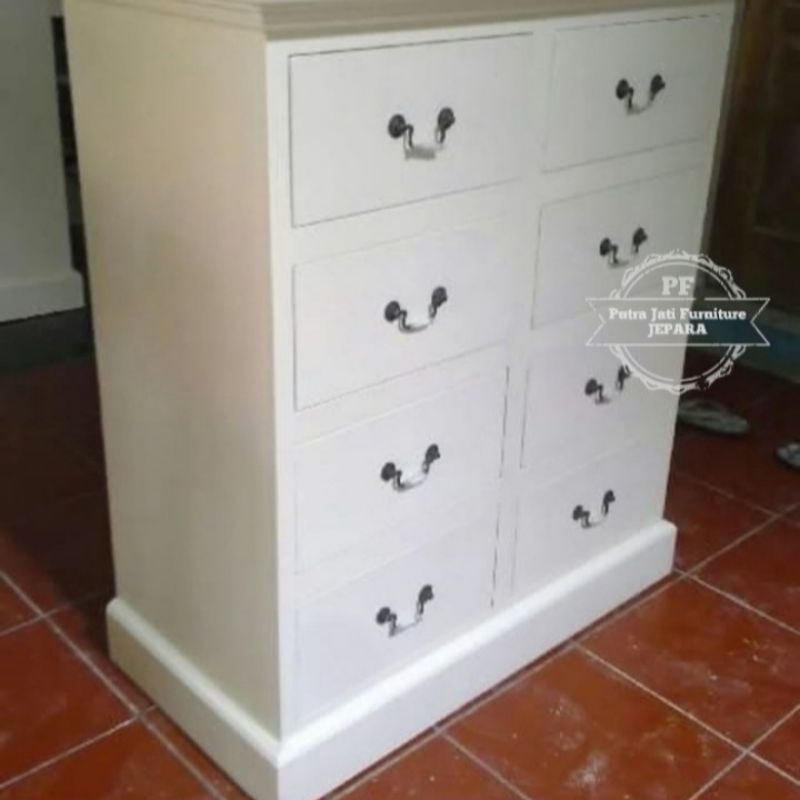 Lemari nakas laci kayu jati - Lemari hias warna putih duco murah