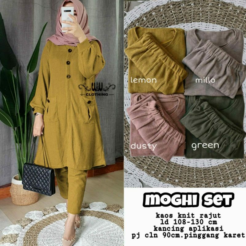 MOGHI SETELAN WANITA KAOS RAJUT JUMBO LD 108 MELAR 130