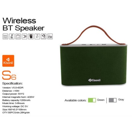 Speaker Wireless Portable Bluetooth Kisonli S6 baterai tahan 4-6jam support TF card Usb Flashdisk