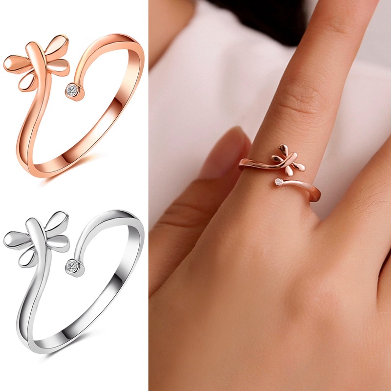 Fancyqube Cincin Model Terbuka Desain Capung Bahan 925 Silver Gaya Korea