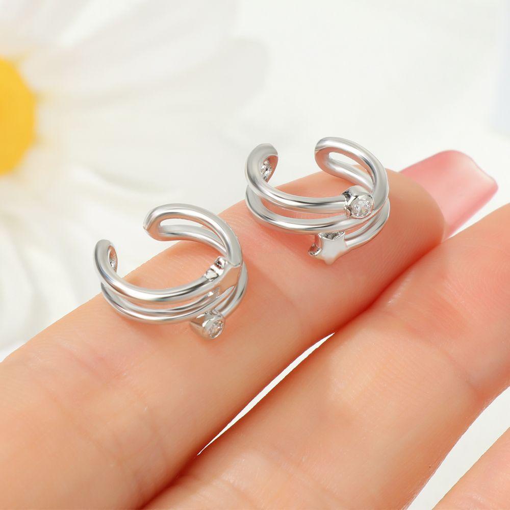 Lily Ear Cuff Earrings Warna Silver Gold Cincin Hidung Adjustable Sederhana Klip On Cartilage