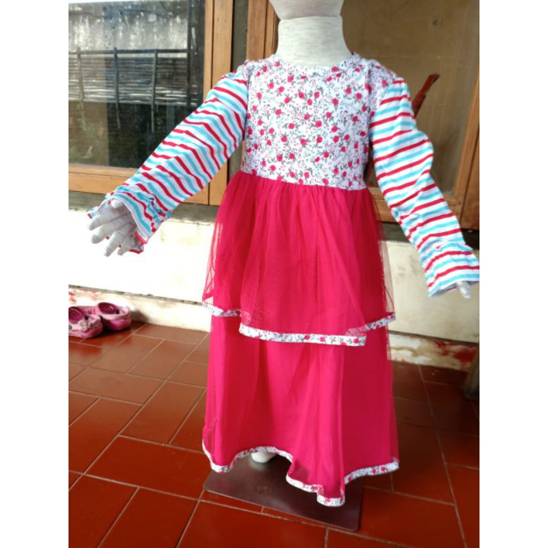 FREE TAS SET JILBAB 2-3 TAHUN GAMIS PESTA BAYI BABY TUTU TUMPUK PINK FANTA KATUN JEPANG LABELLA