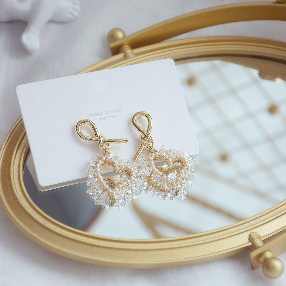 Mxbeauty Wanita Anting Berlebihan Atmospheric Berlian Imitasi Perhiasan Pernikahan Aksesoris Telinga Cahaya Mewah Bentuk Hati Stud Earrings