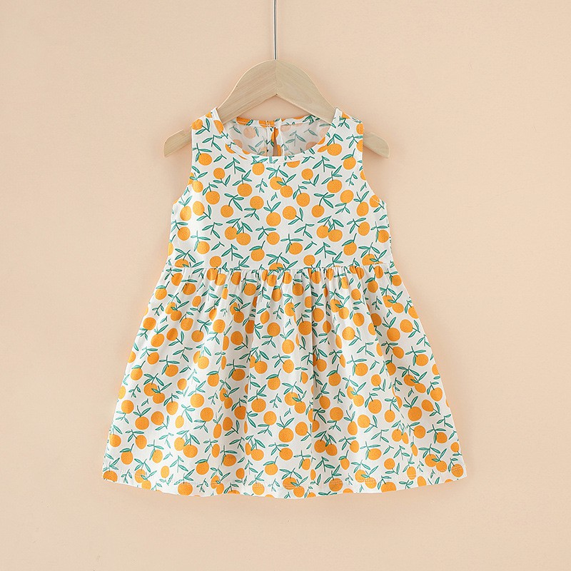 Babymall.id✨ PRINTED KOREAN DRESS Vol.2 Baju Dress Korea Anak Bayi Perempuan 100% IMPOR PREMIUM-Tangerine