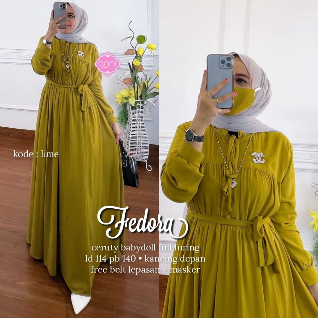 FEDORA DRESS/DRESS MAXI KEKINIAN/DRESS MAXI TERBARU/MAXI DRESS MURAH/MAXI DRESS POLOS/MAXI DRESS TALI PINGGANG