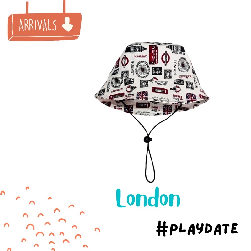 Bucket Hat Anak Laki Laki Perempuan Topi Rimba Dengan Tali Topi Piknik Anak Kupluk Anak Bayi Aksesoris Kepala Anak Laki Laki Perempuan-London With Tali